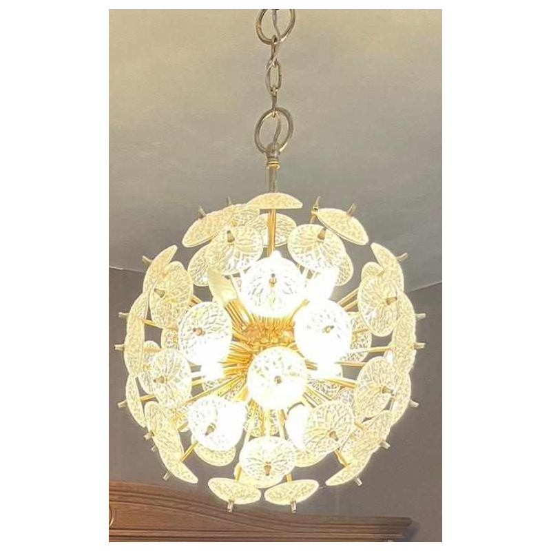 Emil Stejnar & Rupert Nikoll Sputnik Snowball Val Saint Lambert chandelier, gilded glass & brass, ca 1960