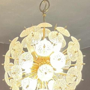 Emil Stejnar & Rupert Nikoll Sputnik Snowball Val Saint Lambert chandelier, gilded glass & brass, ca 1960