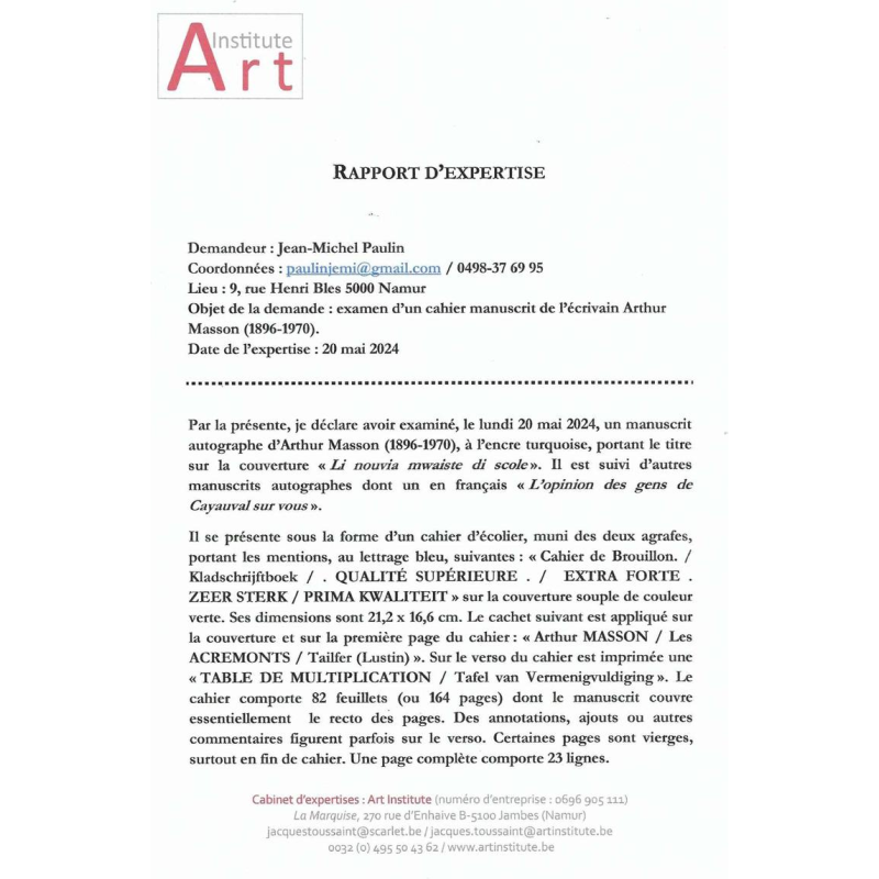 Arthur Masson - autograaf kladblok - ca 1948