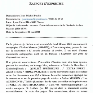 Arthur Masson - cahier de brouillon manuscrit autographe - ca 1948