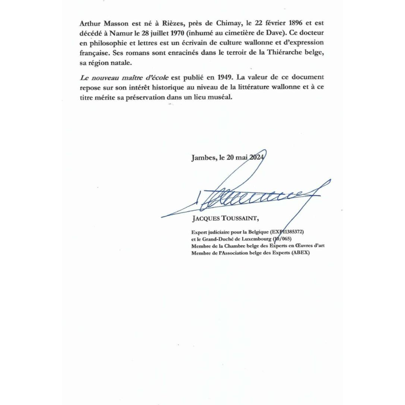 Arthur Masson - autograaf kladblok - ca 1948