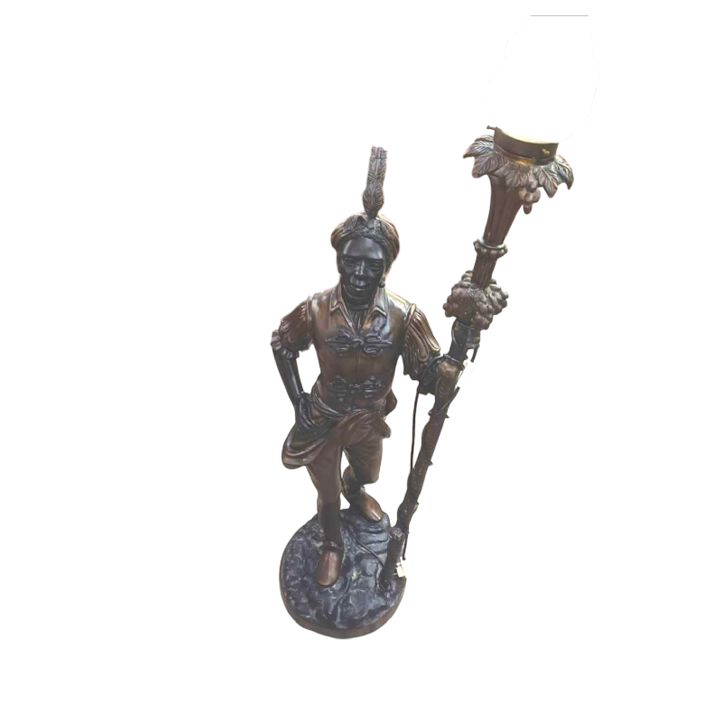 Nubian torch floor lamp, bronze sculpture, ca 1970