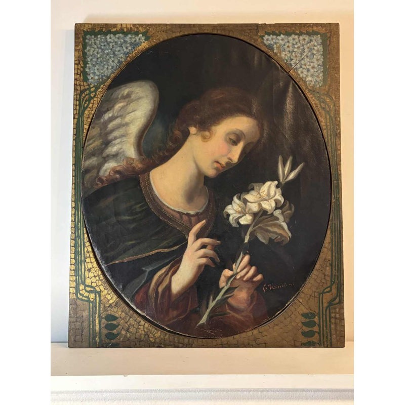 D'après Carlo Dolci 'L'Annonciation' tableau huile sur toile, école italienne, Toscane 19ème siècle