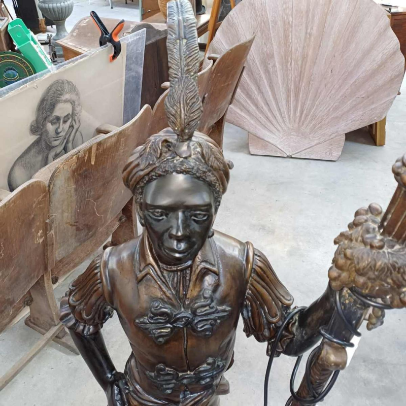 Nubian torch floor lamp, bronze sculpture, ca 1970