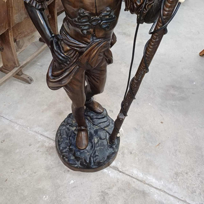 Nubian torch floor lamp, bronze sculpture, ca 1970