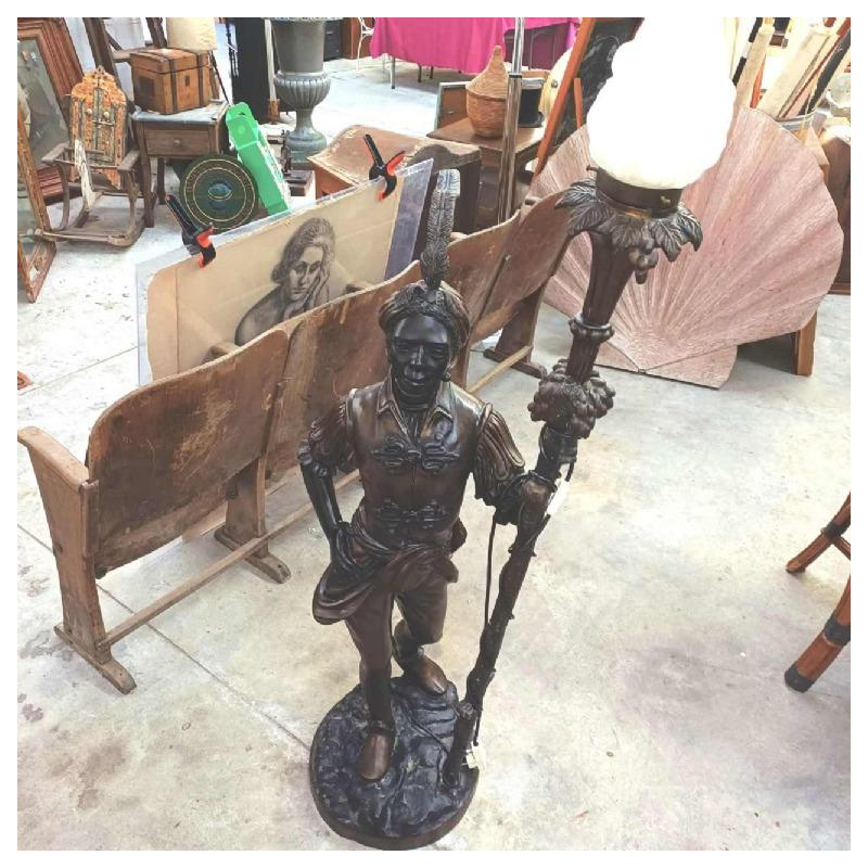 Nubian torch floor lamp, bronze sculpture, ca 1970