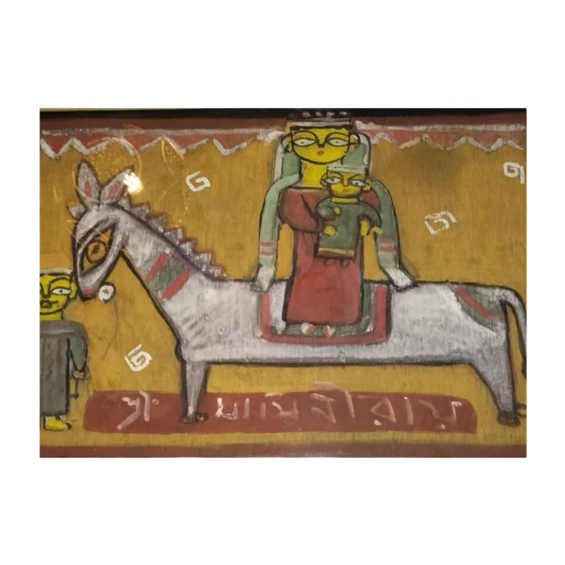 JAMINI ROY 'Flight to Egypt' Peinture Tempera originale