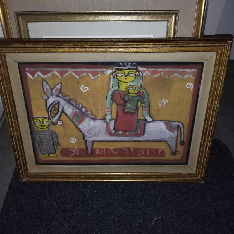 JAMINI ROY 'Flight to Egypt' Peinture Tempera originale