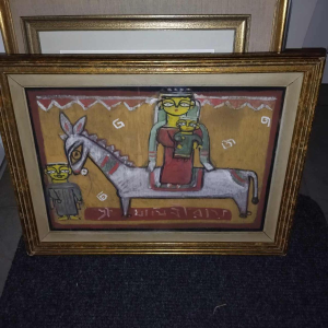 JAMINI ROY 'Flight to Egypt' Painting original Tempera