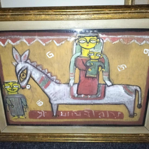 JAMINI ROY 'Flight to Egypt' Peinture Tempera originale