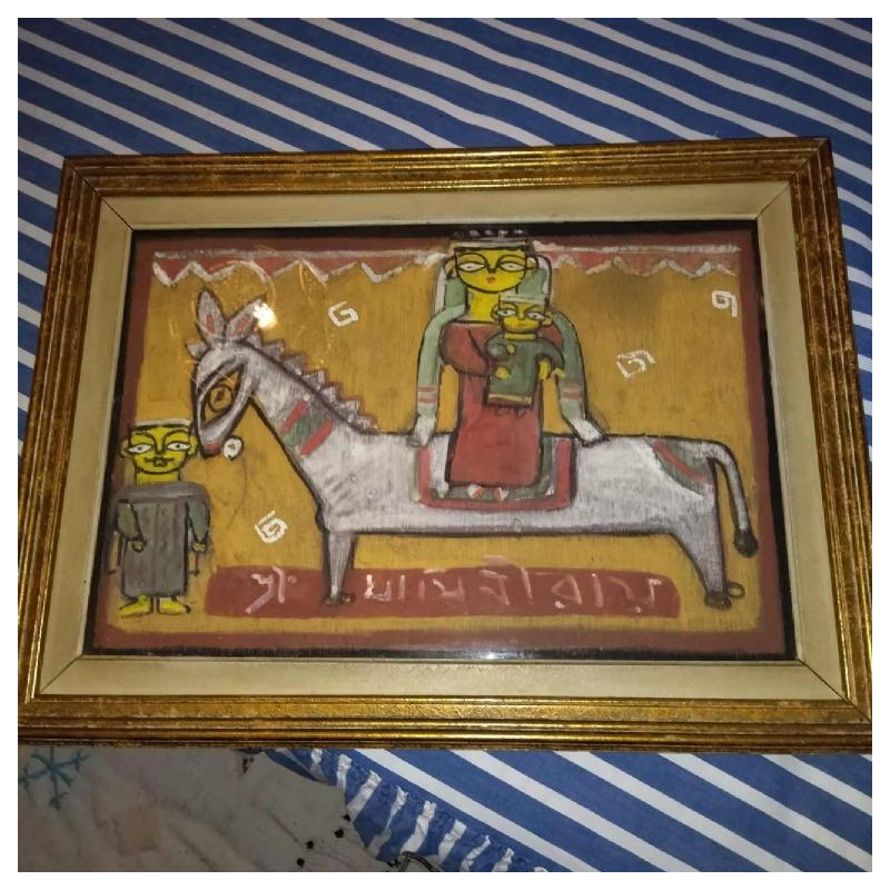 JAMINI ROY 'Vlucht naar Egypte' Schilderij Origineel Tempera