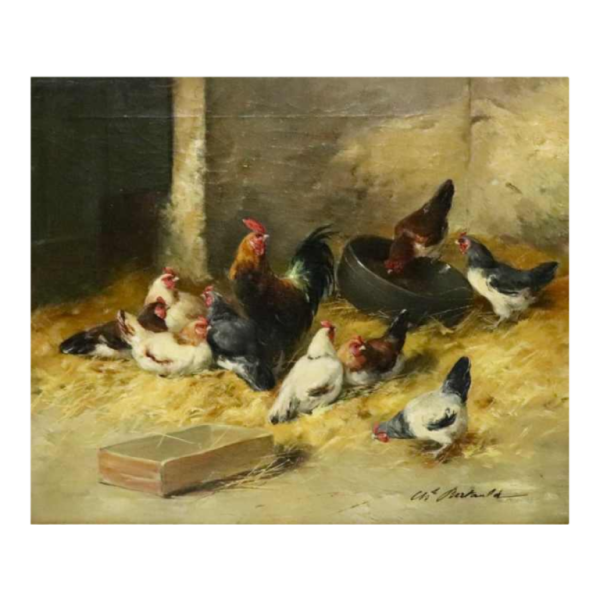 Charles Bertauld - olieverf op doek - boerenerf - schilderij 19e eeuw