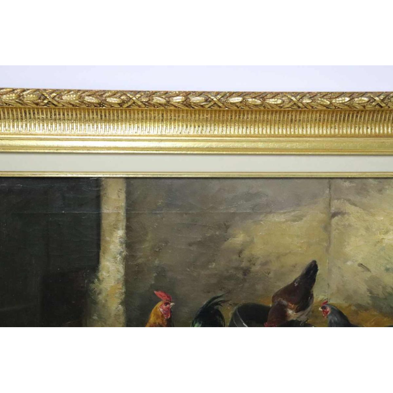 Charles Bertauld - huile sur toile - scène de basse-cour - tableau XIXème