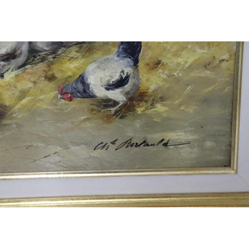 Charles Bertauld - huile sur toile - scène de basse-cour - tableau XIXème