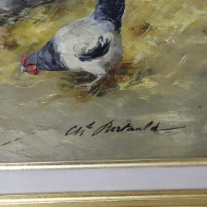 Charles Bertauld - huile sur toile - scène de basse-cour - tableau XIXème