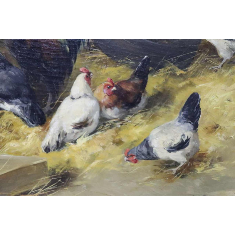Charles Bertauld - huile sur toile - scène de basse-cour - tableau XIXème