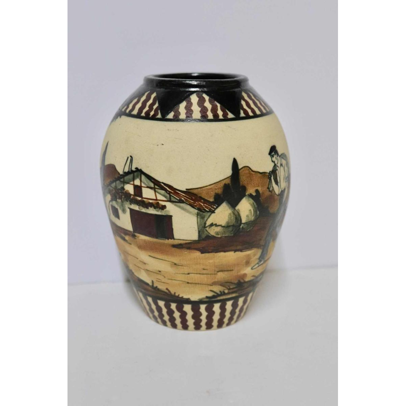 Pedro Garcia de Diego - Ciboure - Vase décor basque Art Déco en grès émaillé - France