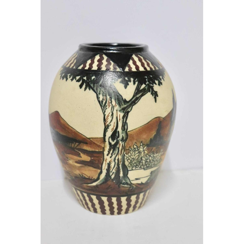 Pedro Garcia de Diego - Ciboure - Vase décor basque Art Déco en grès émaillé - France