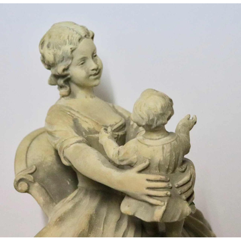 Antonio Carli, sculpture en terre cuite patinée 'femme avec son enfant' XXème siècle