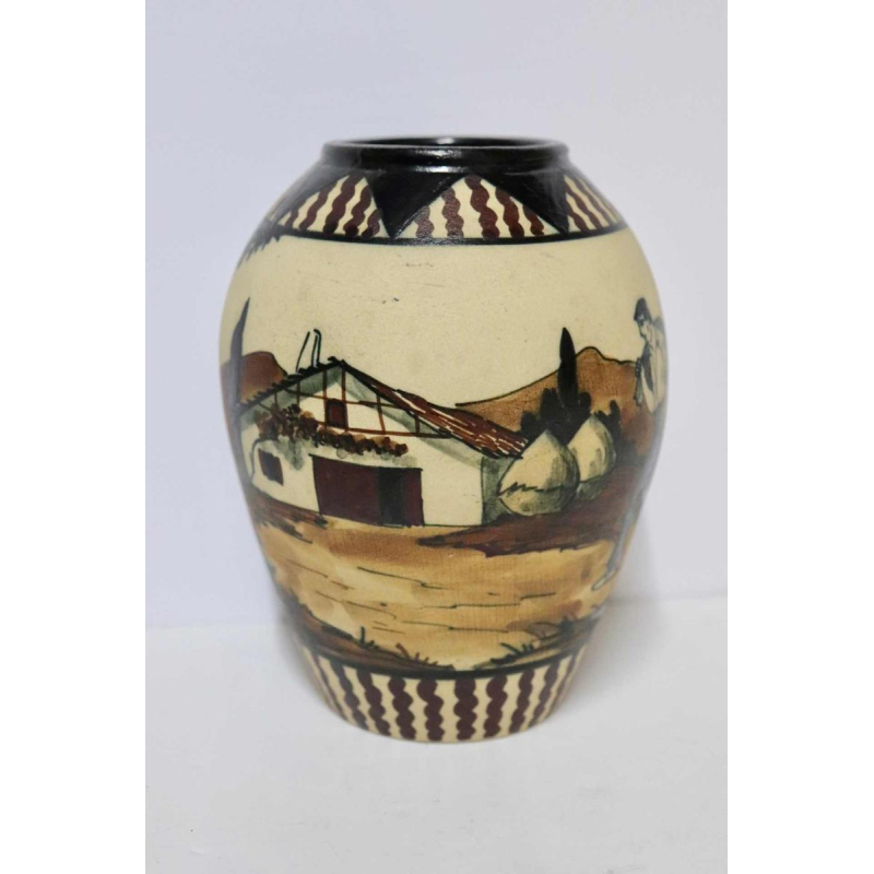 Pedro Garcia de Diego - Ciboure - Vase décor basque Art Déco en grès émaillé - France