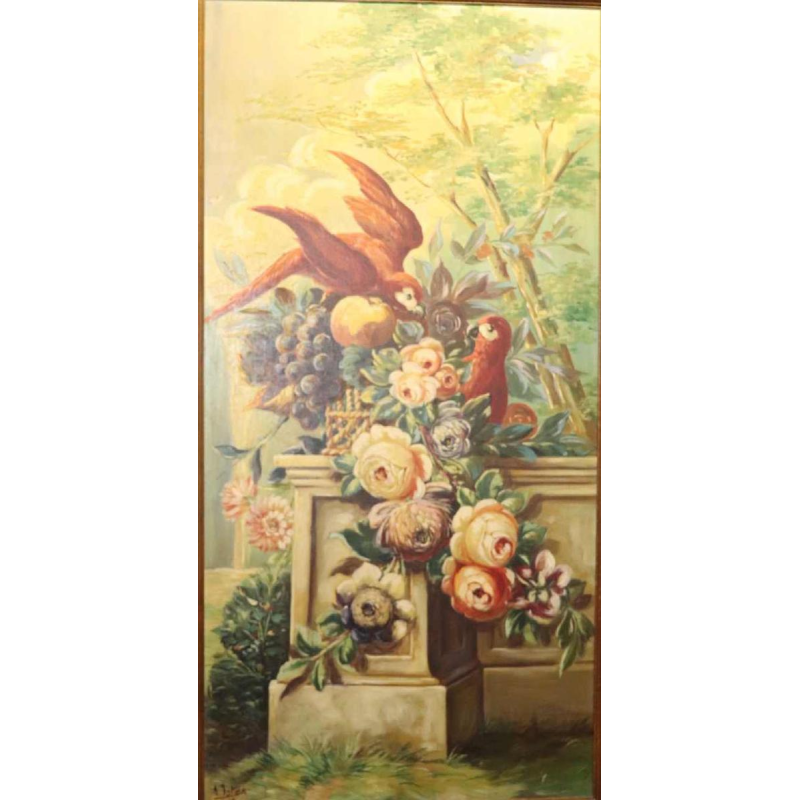 Auguste Ista, huile sur panneau, encadrement en chêne, vers 1920