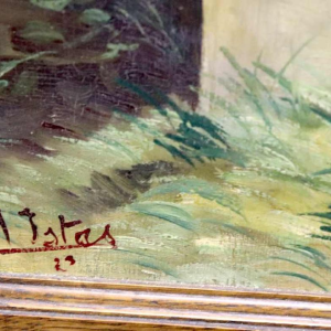 Auguste Ista, huile sur panneau, encadrement en chêne, vers 1920