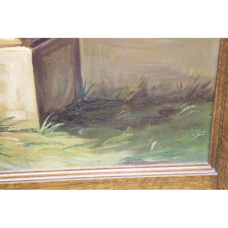 Auguste Ista, huile sur panneau, encadrement en chêne, vers 1920