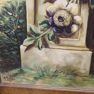 Auguste Ista, huile sur panneau, encadrement en chêne, vers 1920