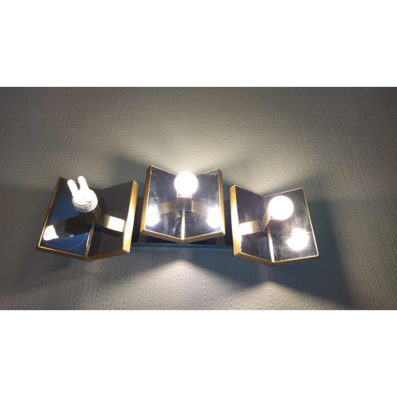 GAETANO SCIOLARI, rare paire d'appliques Hollywood Regency, acier chromé & laiton doré, ca 1970