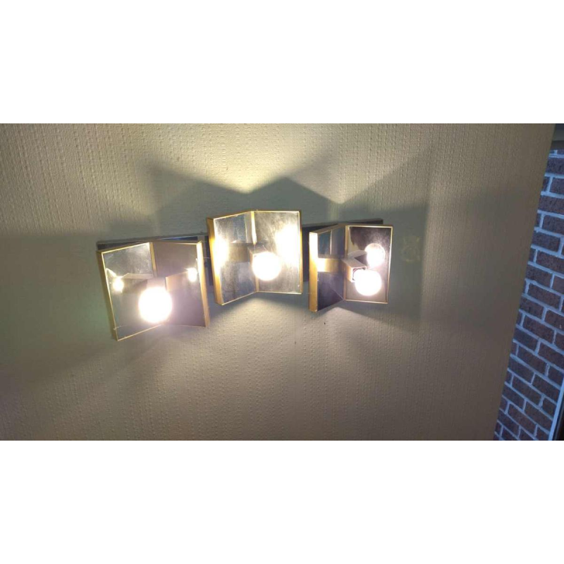 GAETANO SCIOLARI, Paar Hollywood Regency wandlampen, verchroomd staal en verguld messing, ca 1970