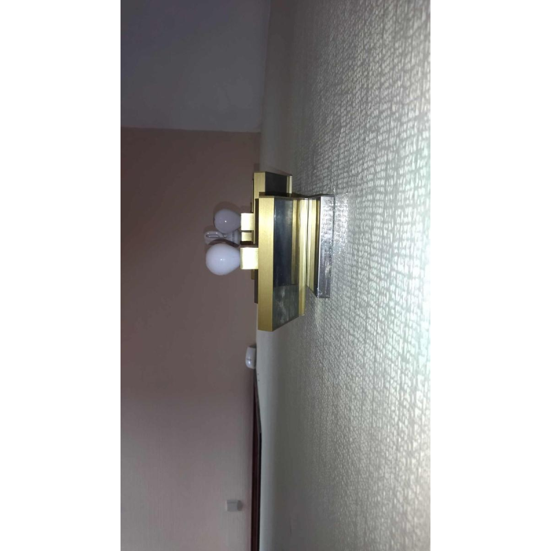 GAETANO SCIOLARI, rare paire d'appliques Hollywood Regency, acier chromé & laiton doré, ca 1970