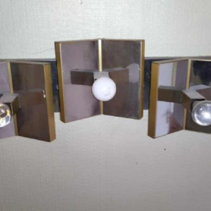 GAETANO SCIOLARI, Paar Hollywood Regency wandlampen, verchroomd staal en verguld messing, ca 1970