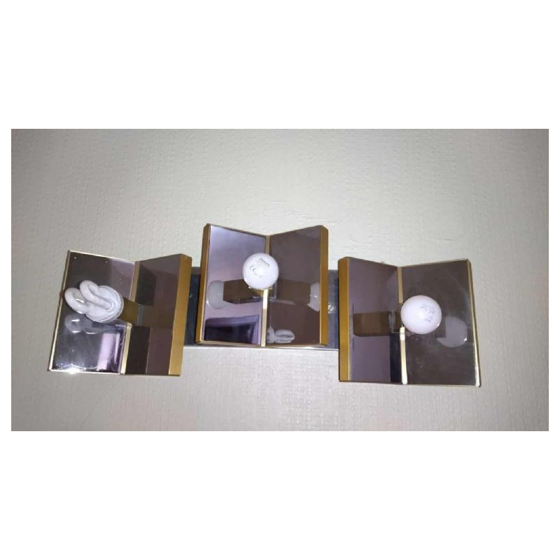 GAETANO SCIOLARI, Paar Hollywood Regency wandlampen, verchroomd staal en verguld messing, ca 1970