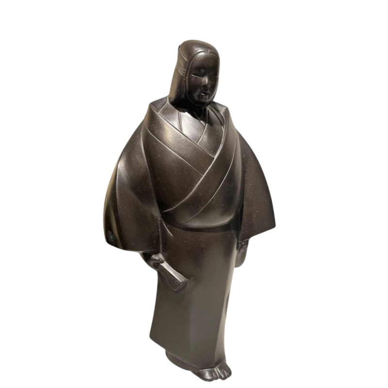 Sculpture en bronze d'un personnage acteur de Théâtre Noh, Japon XXe s