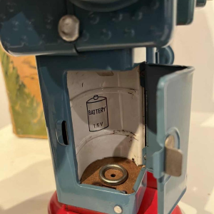 Smoking Spaceman Robot in blue metal in original box, Yonezawa Japan, ca 1960