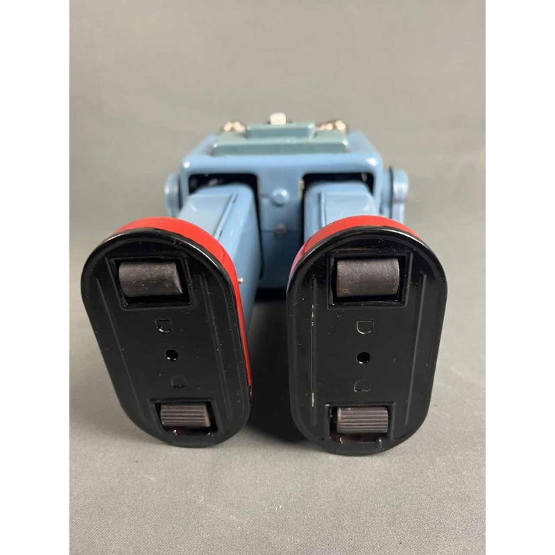 Rokende Ruimteman Robot van blauw metaal in originele doos, Yonezawa Japan, ca 1960