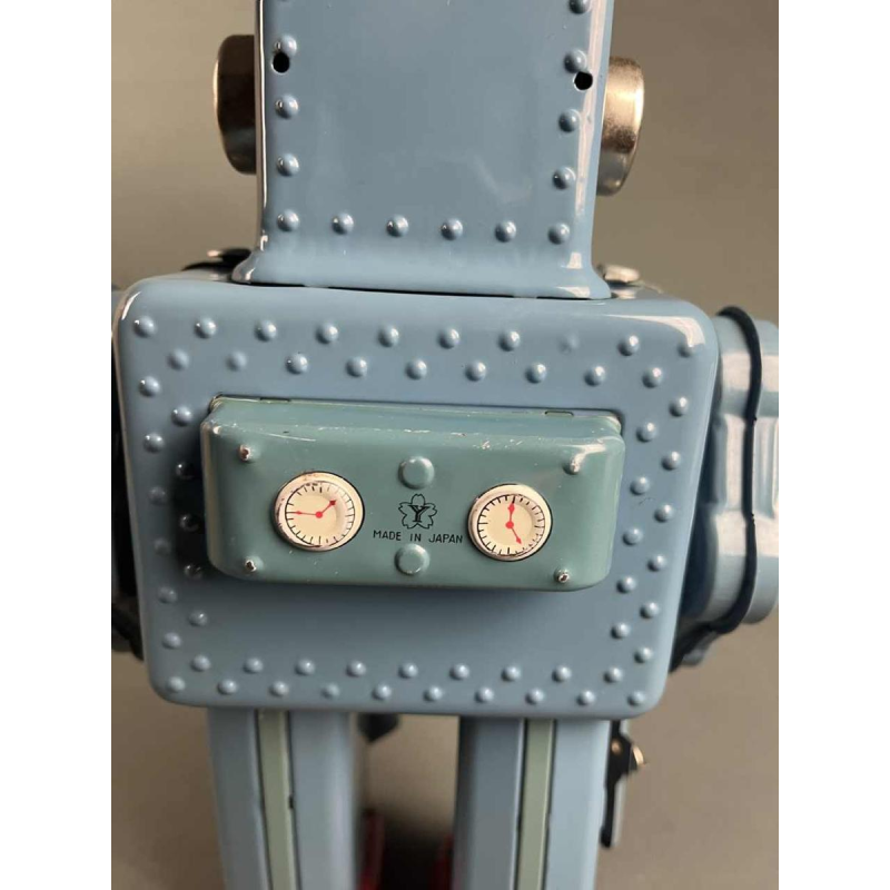Rokende Ruimteman Robot van blauw metaal in originele doos, Yonezawa Japan, ca 1960