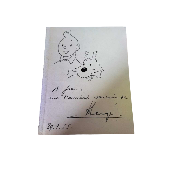 Hergé Schitterende opdracht Kuifje en Sneeuwvlokje 1955