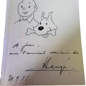 Hergé Superbe dédicace Tintin et Milou 1955