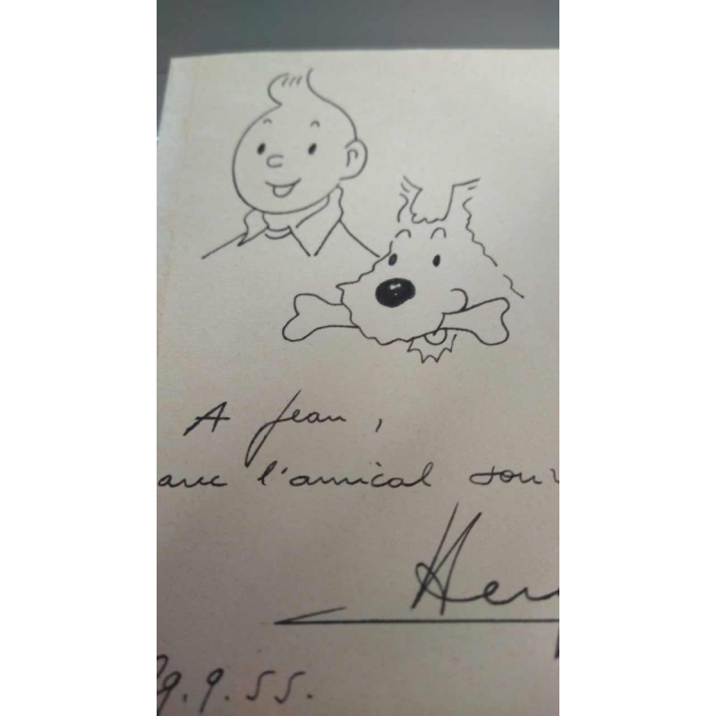 Hergé Schitterende opdracht Kuifje en Sneeuwvlokje 1955