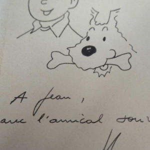 Hergé Superb dedication Tintin and Snowy 1955