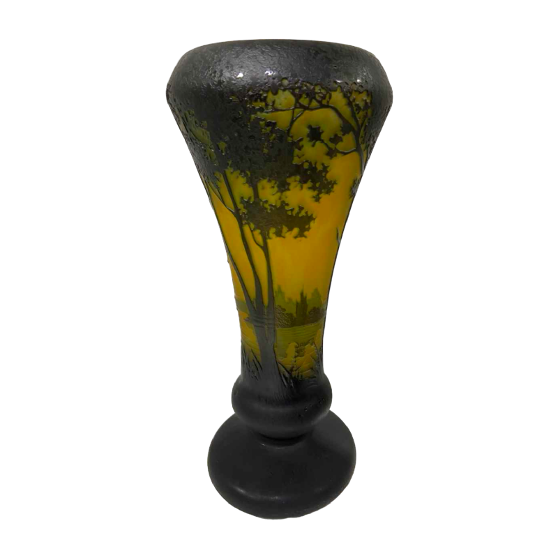 Vase au paysage gravé à l'acide signée Daum Nancy à la croix de Lorraine - c1910