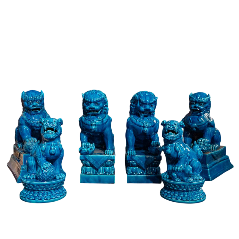 Série de 6 chiens de Fô, porcelaine de Chine laquée bleue, 20ème siècle
