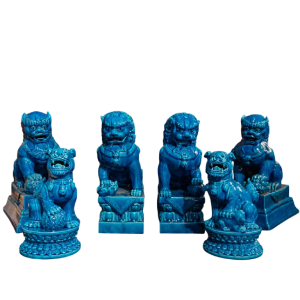 Série de 6 chiens de Fô, porcelaine de Chine laquée bleue, 20ème siècle