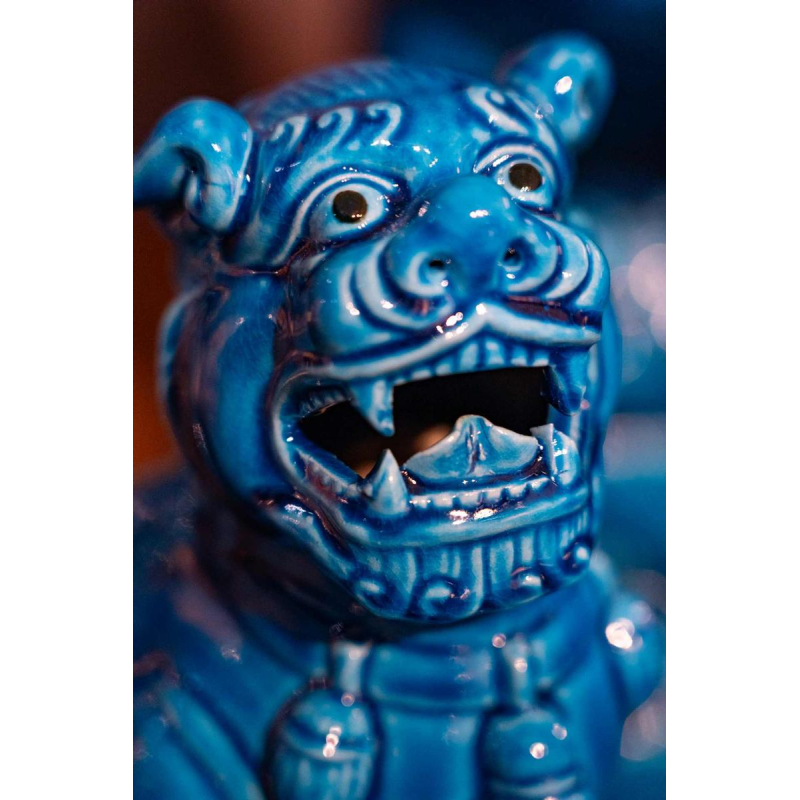 Set van 6 Fô honden, blauw gelakt Chinees porselein, 20e eeuw