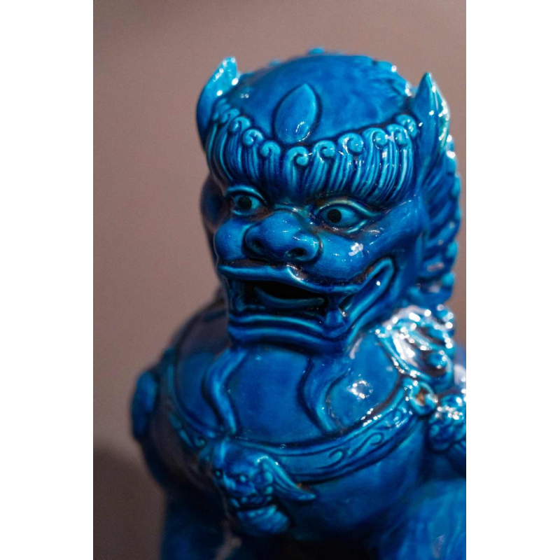 Set van 6 Fô honden, blauw gelakt Chinees porselein, 20e eeuw