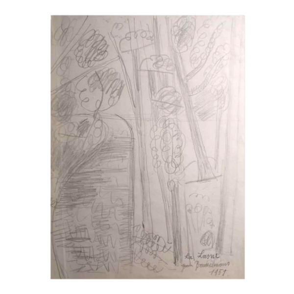 Jean Brusselmans, rivière "La Lasne" dessin au crayon sur papier, 1951