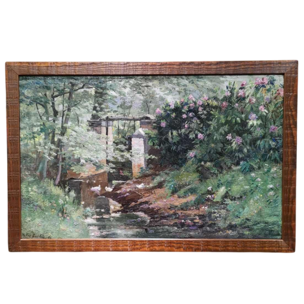 Henri van Zuylen, olieverf op paneel, aan beide zijden beschilderd, landschap en tijgers.