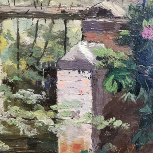 Henri van Zuylen, oil on panel, painted on both sides, landscape and tigers.