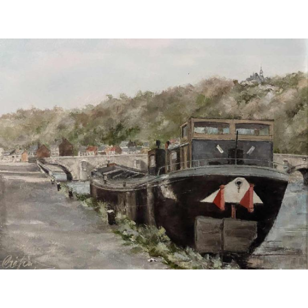 Alphonse CREPIN (1931-2010): The barge moored near the Jambes bridge.